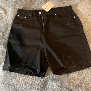 Tall hem looser fit denim shorts